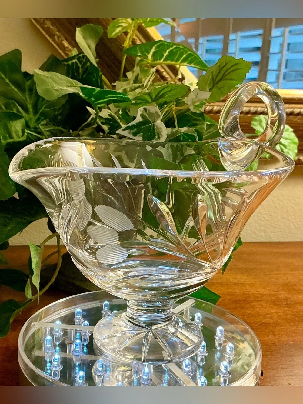 Vintage Clear Etched Crystal Gravy Bowl
